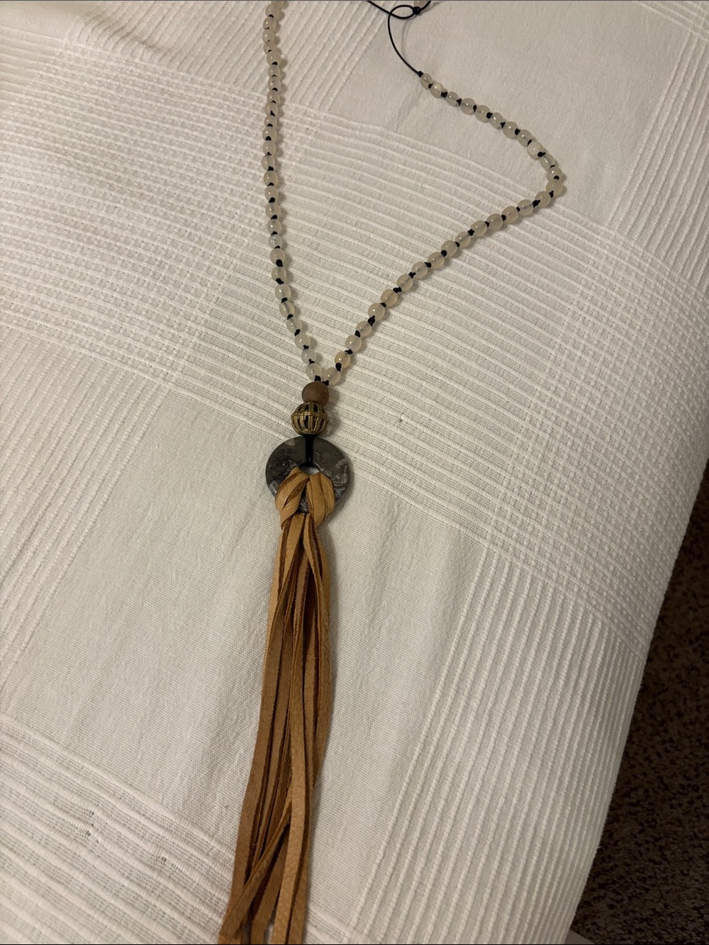 Beaded Neutral Tassel Pendant Necklace - Tan